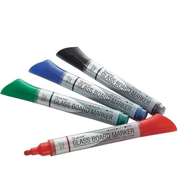 Quartet Glass Board Dry Erase Markers, Premium, Bullet Tip, Assorted Colors, 4 Pack (79552)