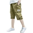 thumbnail image 2 of MKOSPLRT Boy's Summer Cargo Shorts with Pocket 4-14 Years Elastic Waist Rolled Shorts Solid Lounge Hiking Running Shorts Kids Cargo Shorts, 2 of 3