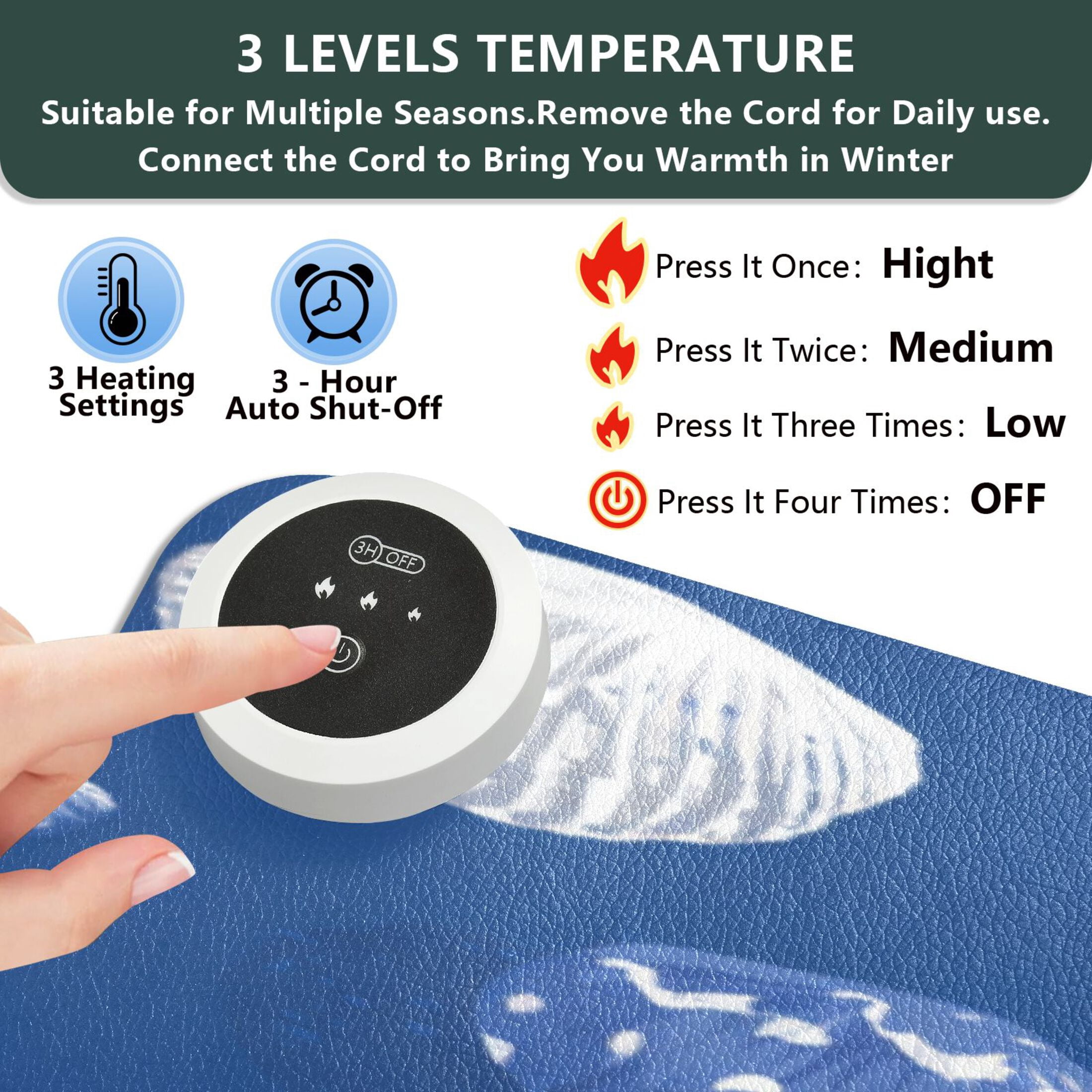 Large Heated Desk Mat Mouse Pad 31.5"x13"PU Leather Graphene Heating Desk Warmer with 3 Temperature Settings 110V US Plug Non-Slip Warm Pad for Home, Office, and Gaming Fresh Coastal Seashell Pattern