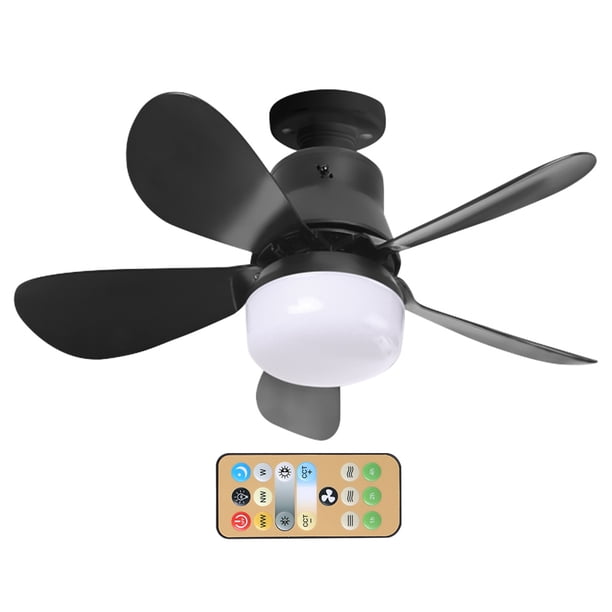 Ventilador de techo Likrtyny 30 W con Bombilla LED 3 Velocidades control Remoto Pequeño Negro