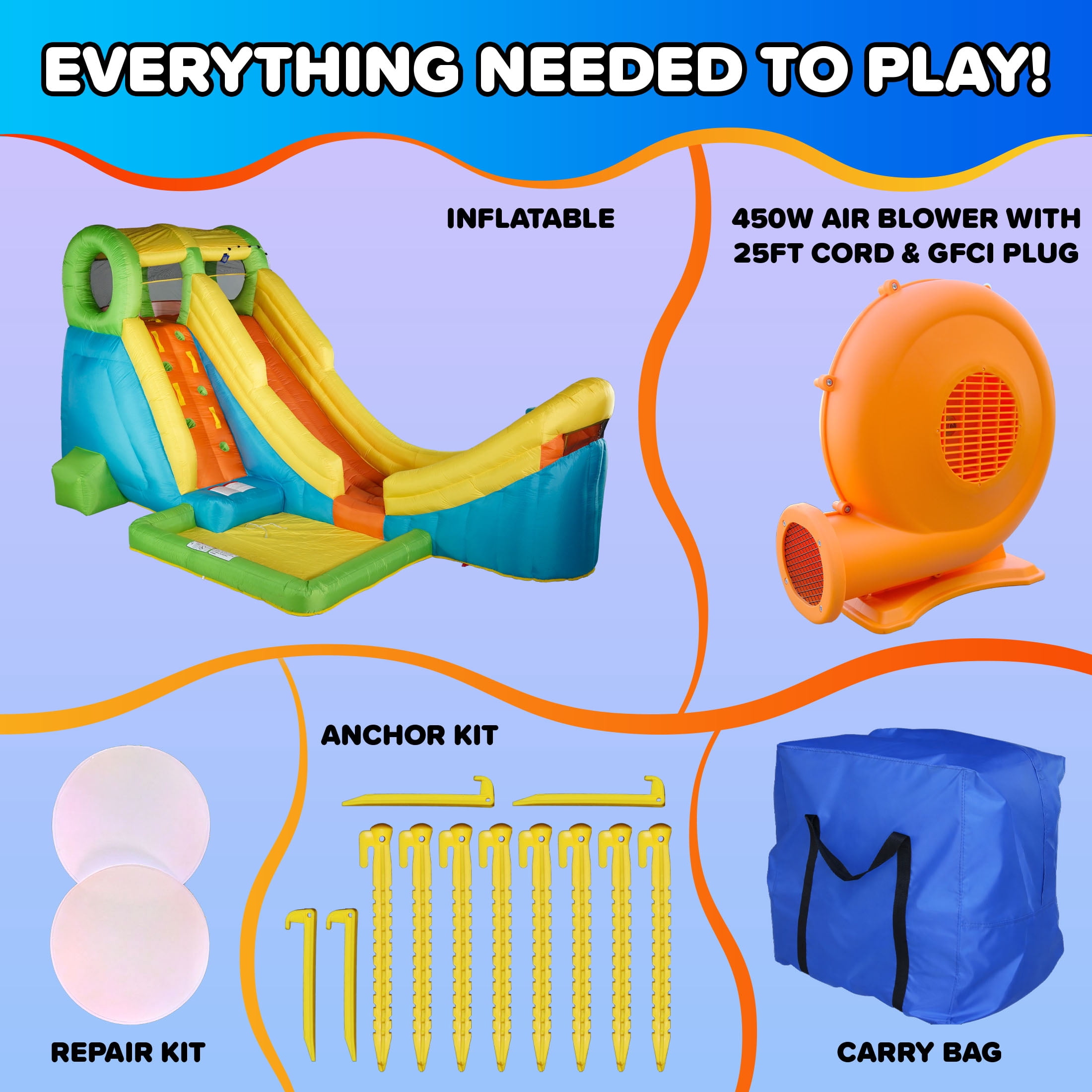 Sportspower Half Pipe Inflatable Water Slide Bounce House with Basketball Hoop, Kids Backyard Outdoor Play Water Park Bouncer with Splash Pool & Blower, Heavy Duty, Ages 3–12