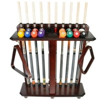 ISZY Billiards Pool Stick Rack - Cue Rack Only - Wood Floor Stand Holds 10 Pool Sticks and a Full Set of Balls - Billiards Accessories - Mahogany