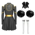 thumbnail image 4 of TiaoBug Womens Cheer Leader Costume Cheering Uniform Long Sleeve Dress with Stockings Black B M, 4 of 7