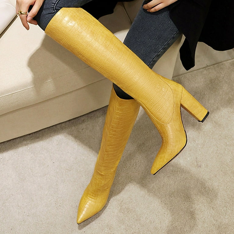 yellow boots 厚底　ヒール　ギャル Mother's Day POROPL Yellow Boots for Women Knee High Winter