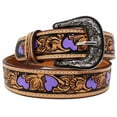 thumbnail image 2 of 21-22  Girls Kids Child Youth 1-1/4" Wide Western Rodeo Fashion Two-Tone Floral Hearts Tooled Leather Belt 26FK37PRC, 2 of 3