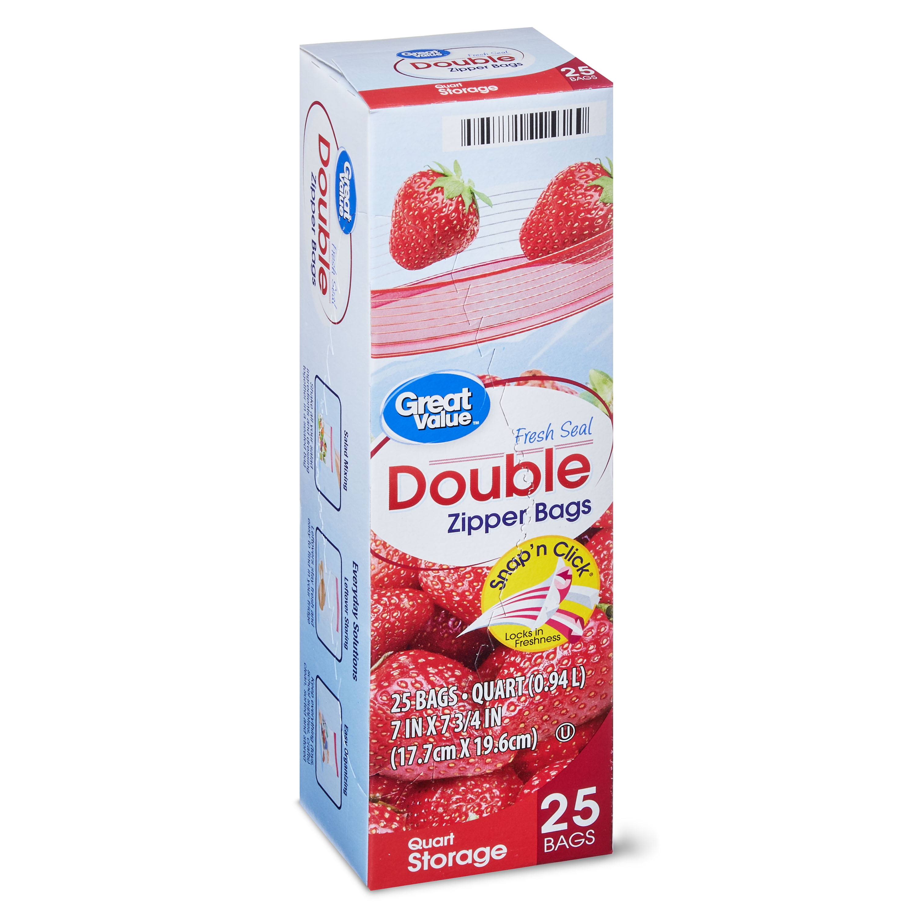Great Value Double Zipper Quart Storage Bags, 25 count