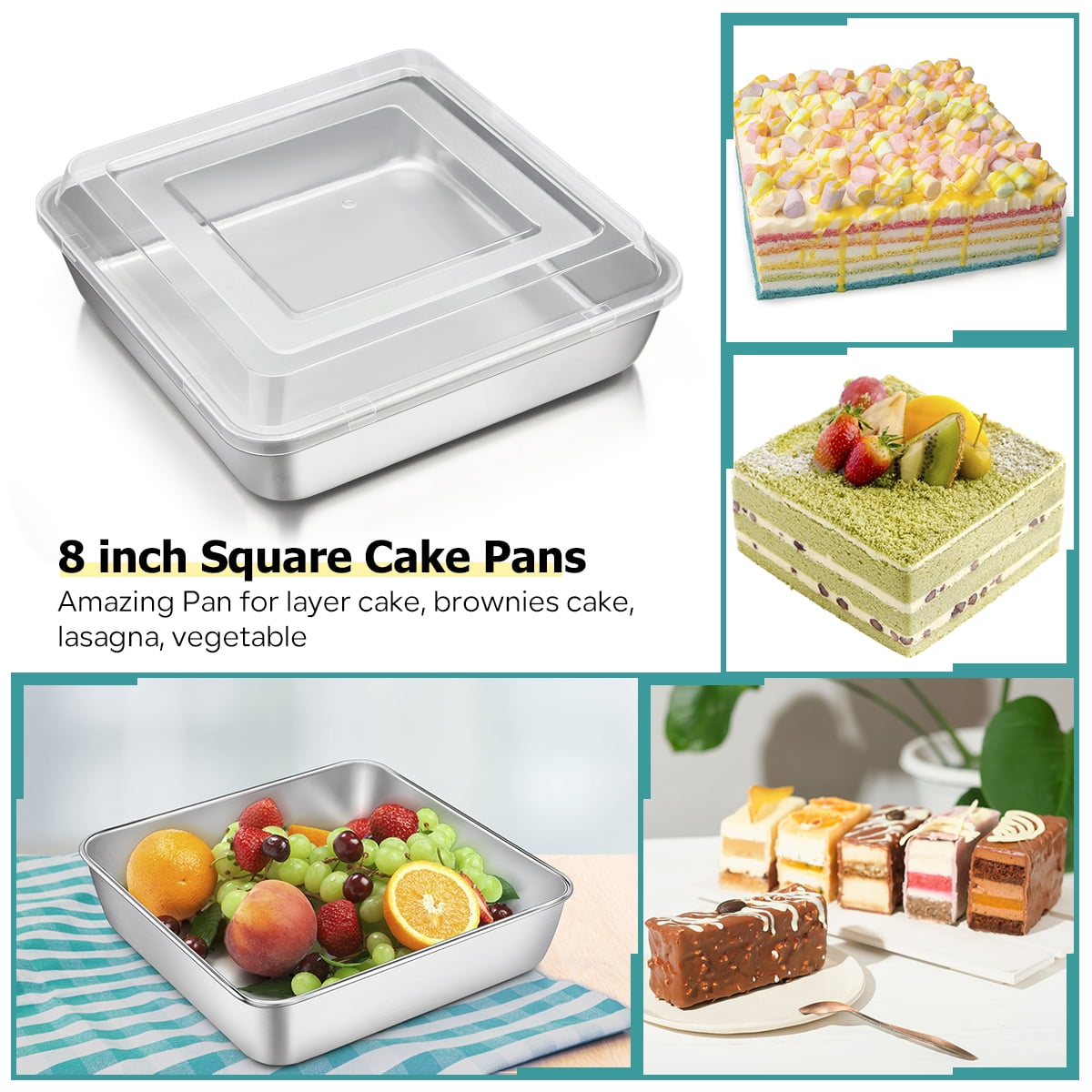 Nonstick Sturdy Handle Square Brownie Cake Baking Pan 8 Inch