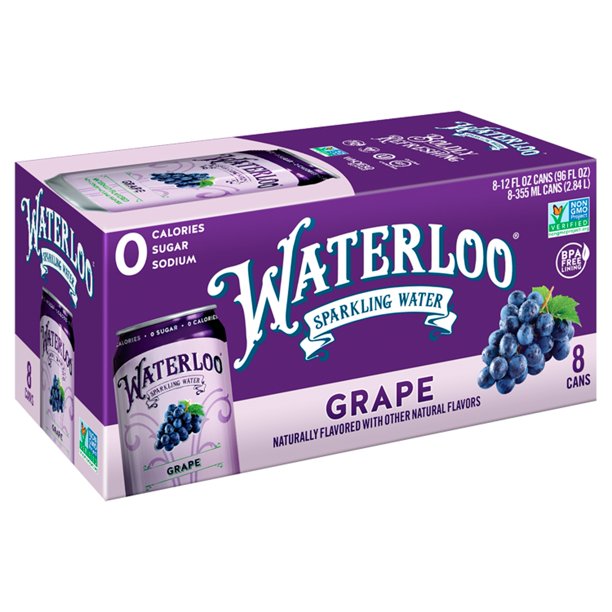Waterloo Grape Sparkling Water, 12 fl oz, 8 count