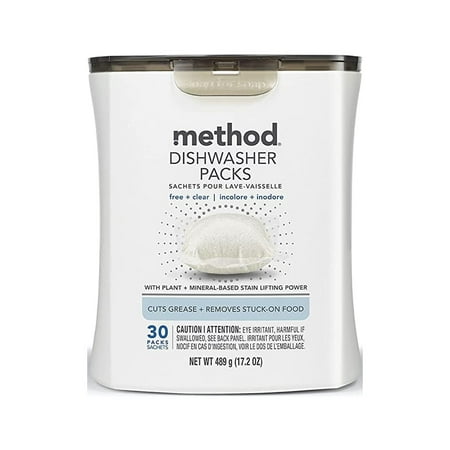 Method Dishwasher Packs - Free + Clear - 30 ea