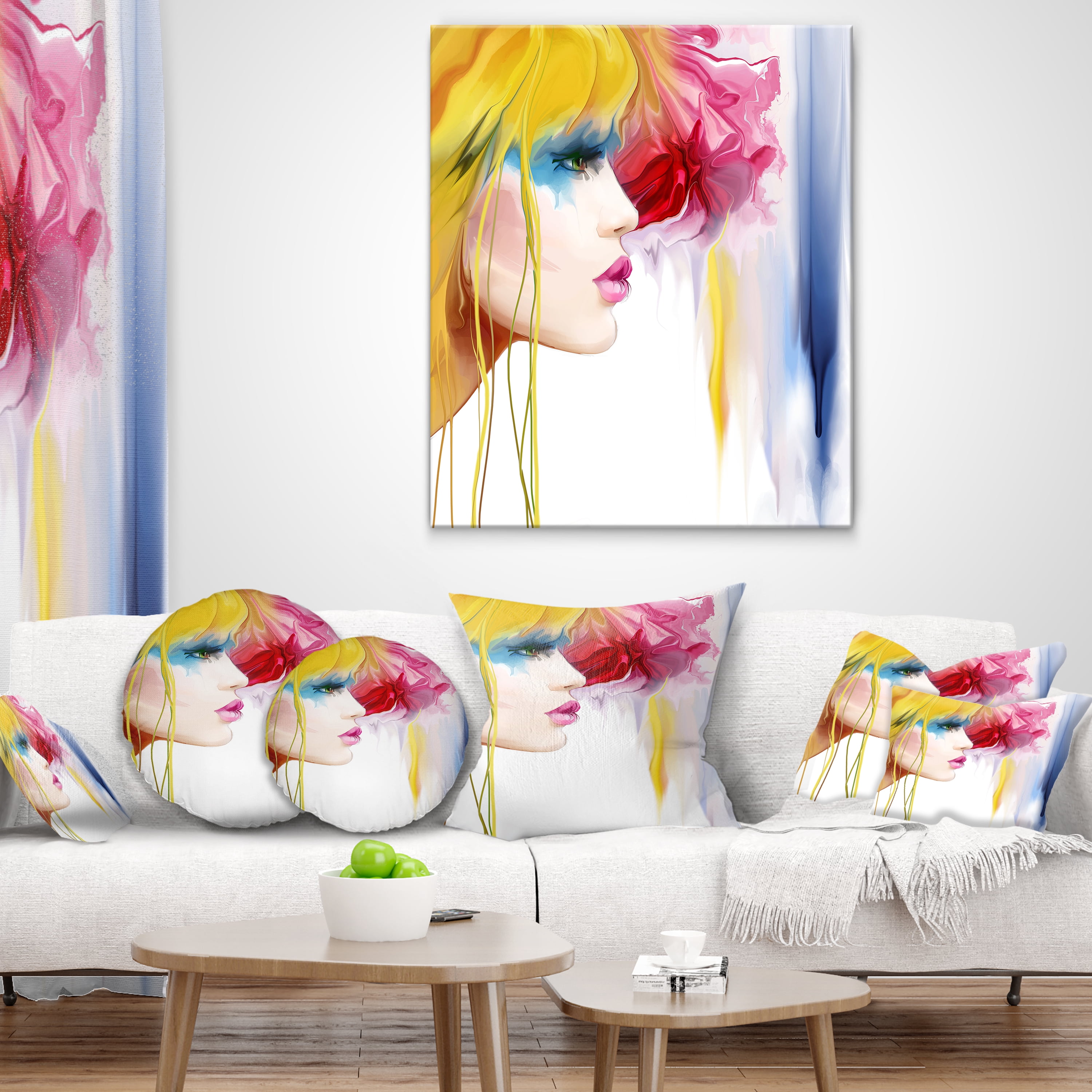 Designart Girl with Colorful Hair - Portrait Throw Pillow - 16x16