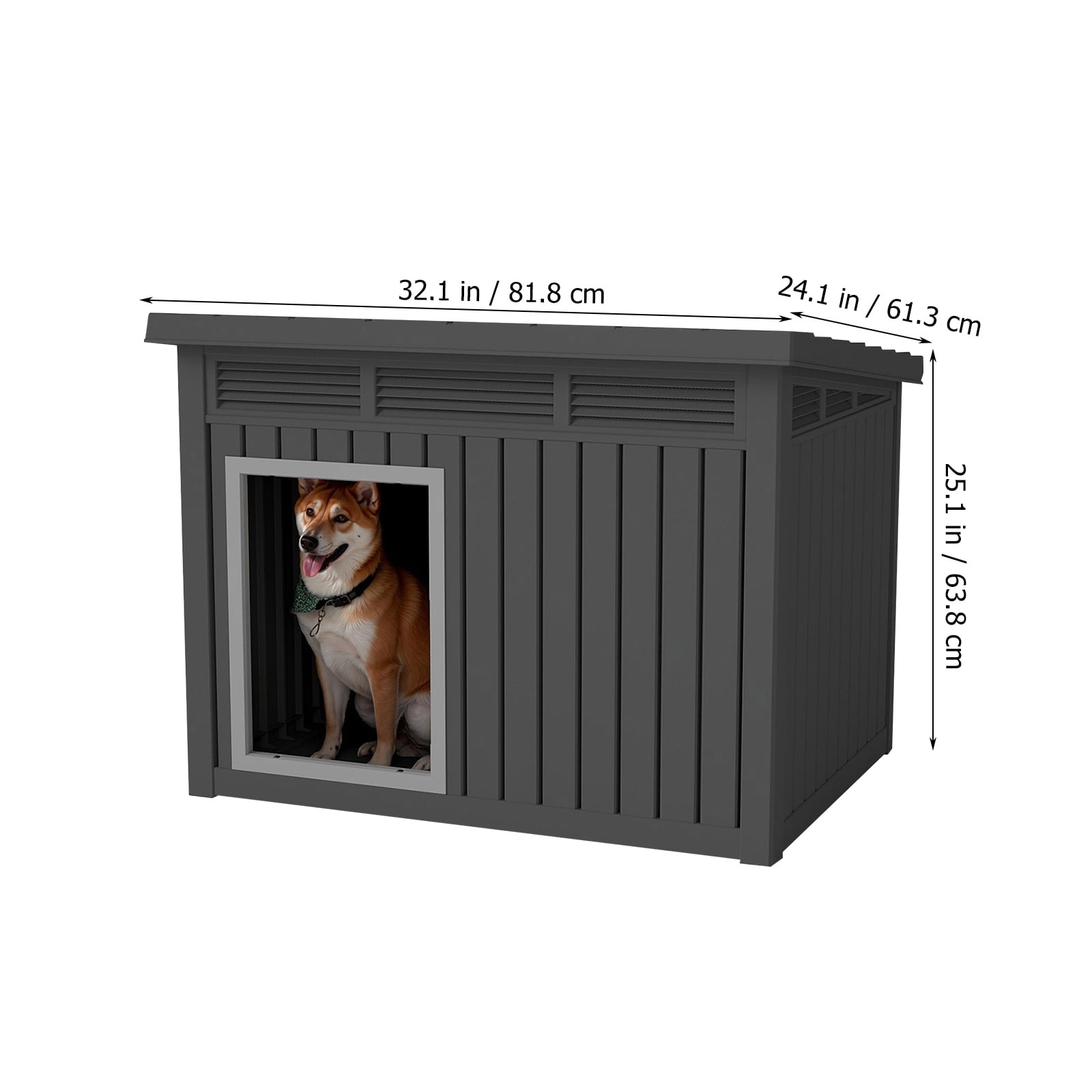 FOMIYES Weatherproof Slanted Top Roof Large Plastic Outdoor Indoor Dog House, Black