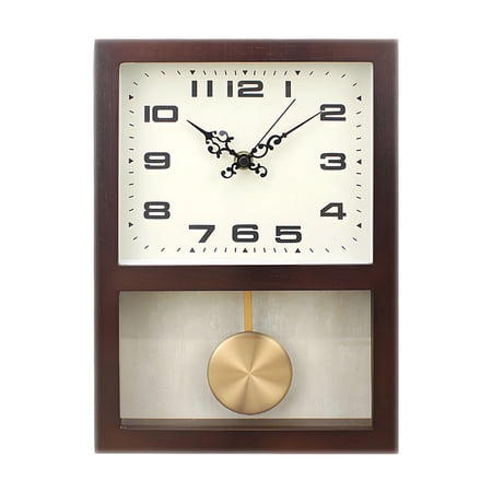 ITIGOITIE Rectangular Log Pendulum Wall Clock, Modern Minimalism, Dark Brown