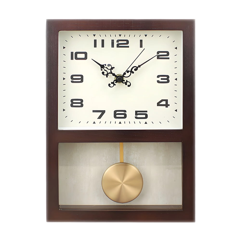 ITIGOITIE Rectangular Log Pendulum Wall Clock, Modern Minimalism, Dark Brown