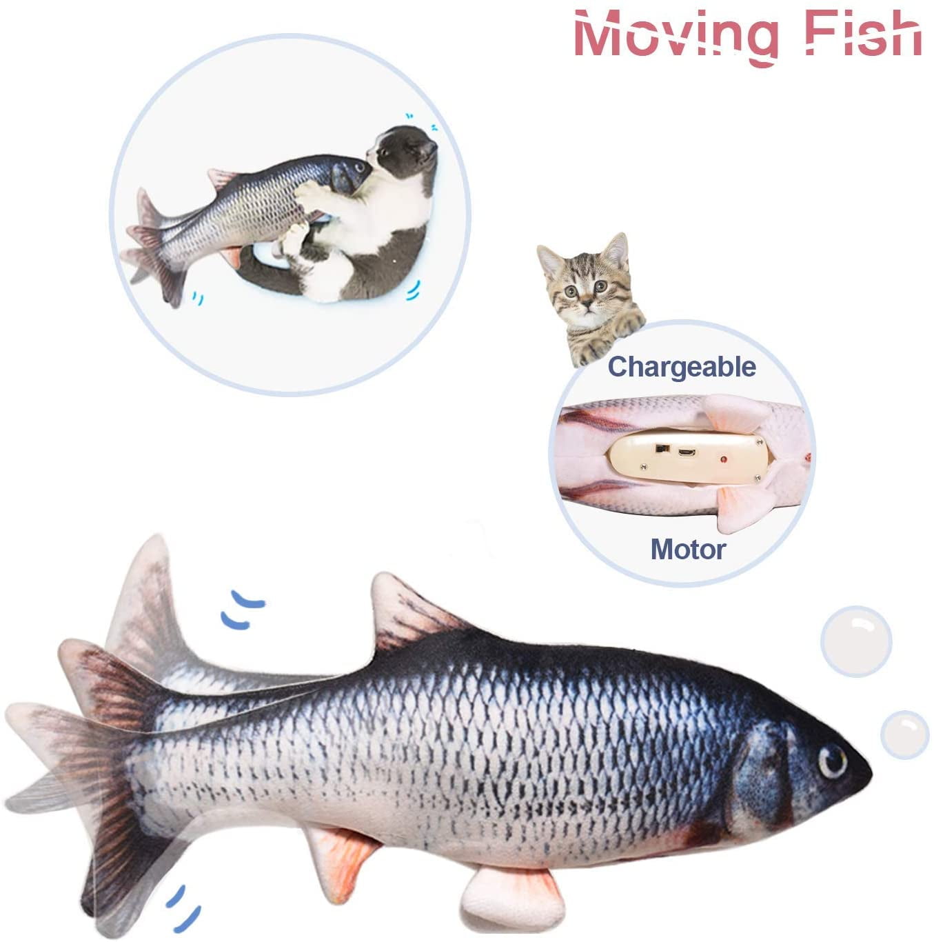 LNGOOR Electric Flopping Fish, Moving Cat Kicker Fish Toy, Realistic