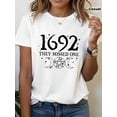 thumbnail image 2 of “They Missed One” Salem Witch Trials Moon Pentagram Print Short Sleeve Crew Neck T-Shirt, Breathable Casual Women’s Halloween Fashion Top, 2 of 6
