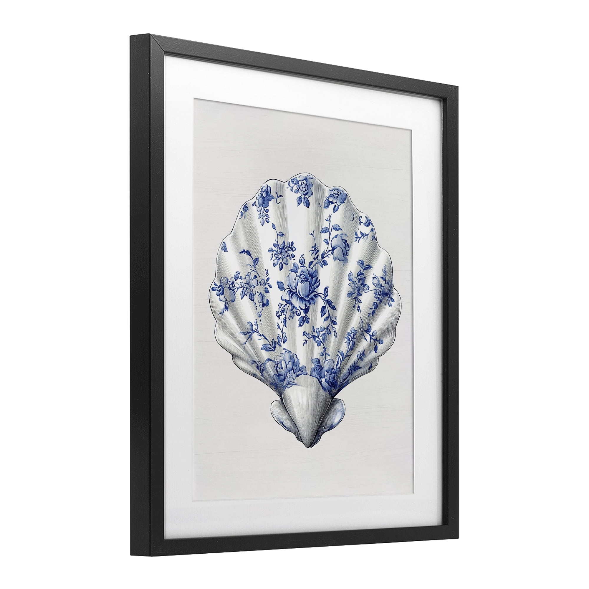 Funky Toile Seashell Black Framed Print Under Glass, design by Lettered and Lined
