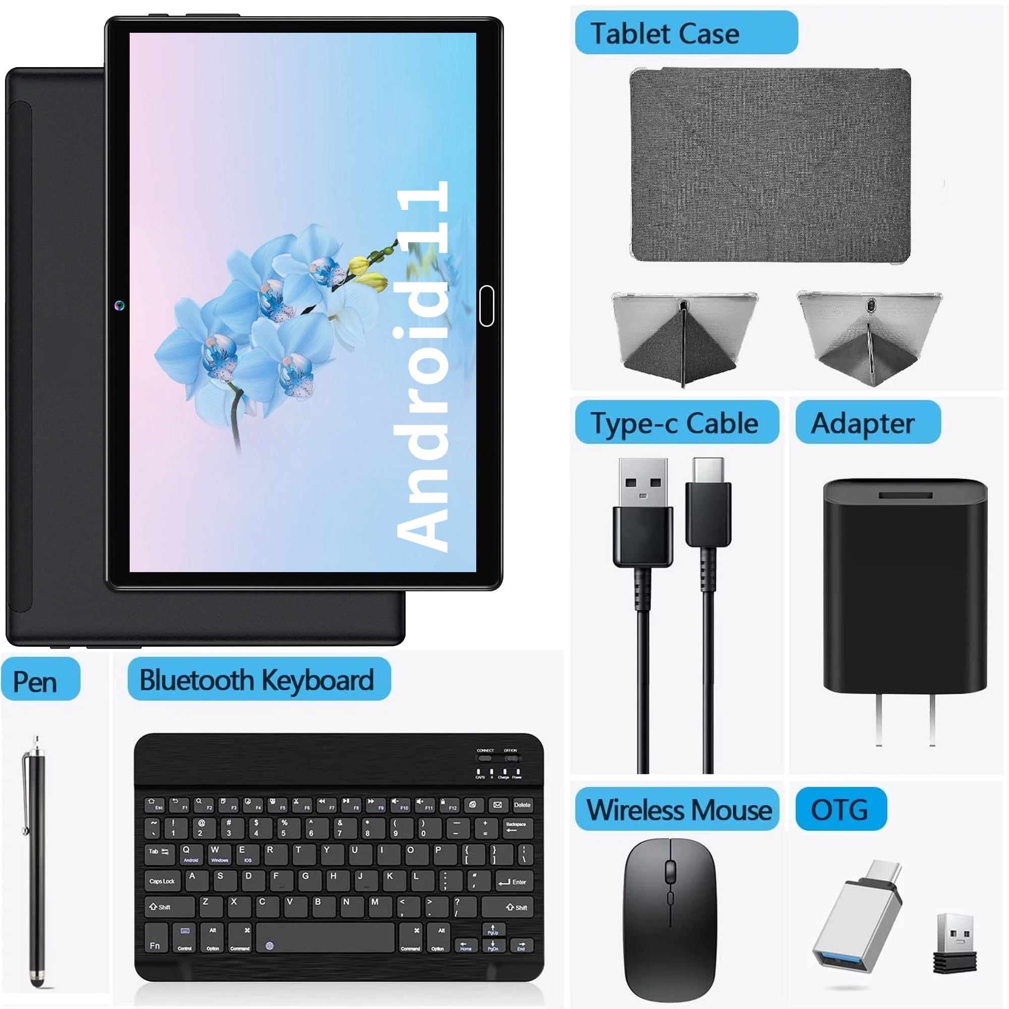 2024 Newest Android 13 Tablet with Keyboard, 10.1 inch Tablet,4 + 64GB Storage, Octa-Core, Android Tablet