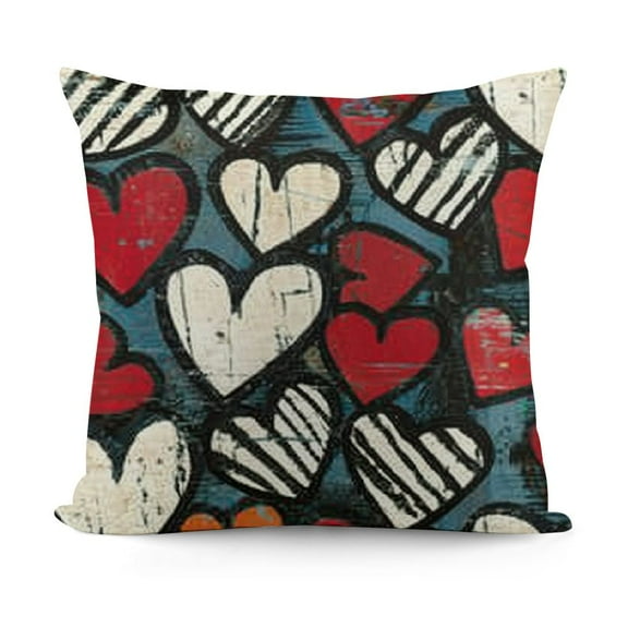 YINGXI Red Love Heart Decorative Throw Pillow Covers, Black White Check Stripes Porch Outdoor Home Decor, Wedding Cushion Case 12x12in