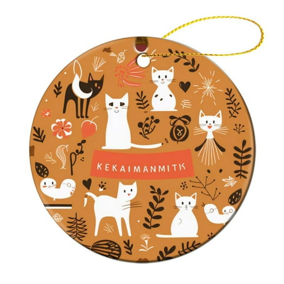 Meowy Christmas Cat Christmas Ornament Cat Lover Gifts for Women Double Sided Porcelain 3 Inch Christmas Tree Decorations Gifts for Women Men On Christmas