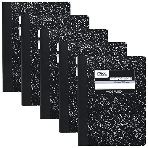 Cuadernos de composición Mead, papel rayado ancho, 100 hojas, libreta, paquete de 5 (72368)