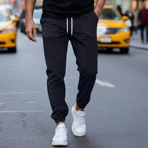 Ceisia Men Solid Color Loose Casual Pants Elastic Waist Drawstring Sports Gift Work Trousers