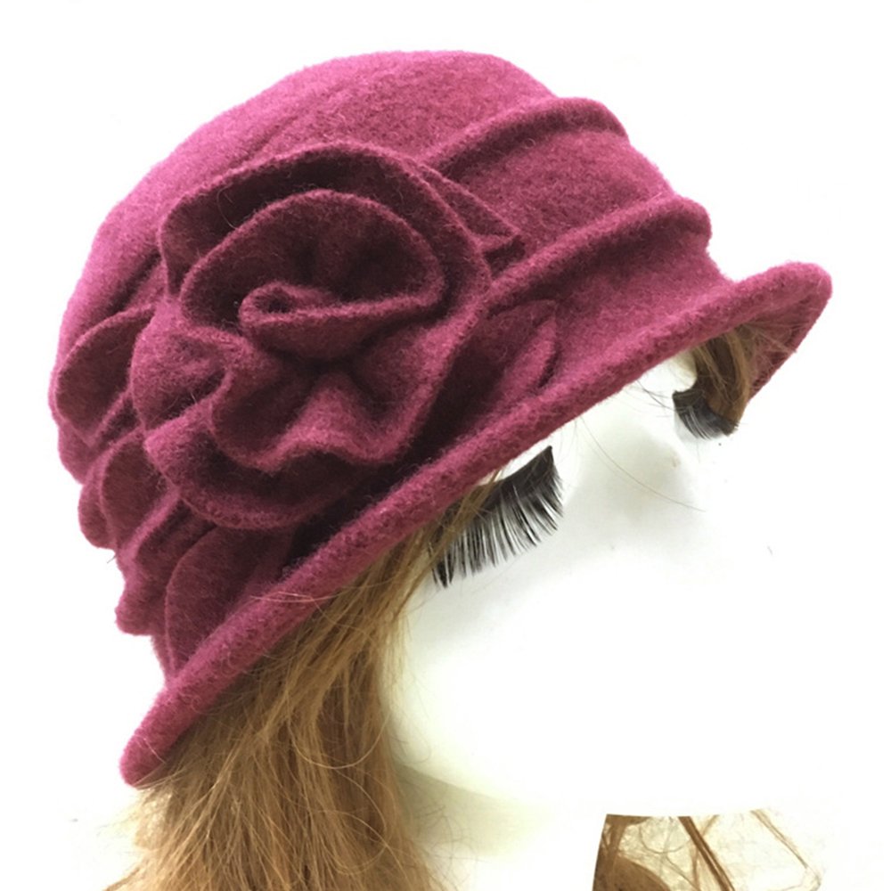 AYYUFE Ayyufe Wine Red Wool Knitted Warm Bowler Hat For Thinning Hair