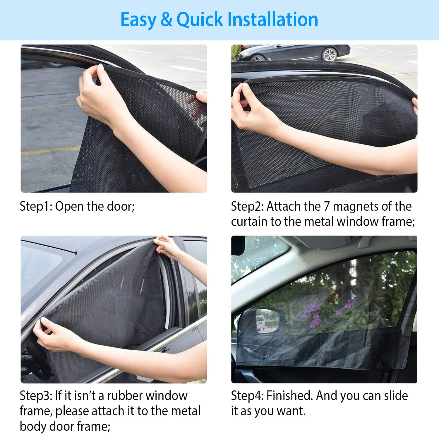 iNova 4Pcs Front Rear Car Window Magnet Covers Breathable Mesh Sun Shade  Privacy Curtain Heat Insulated UV Protection Car Windshield for Baby Kids 
