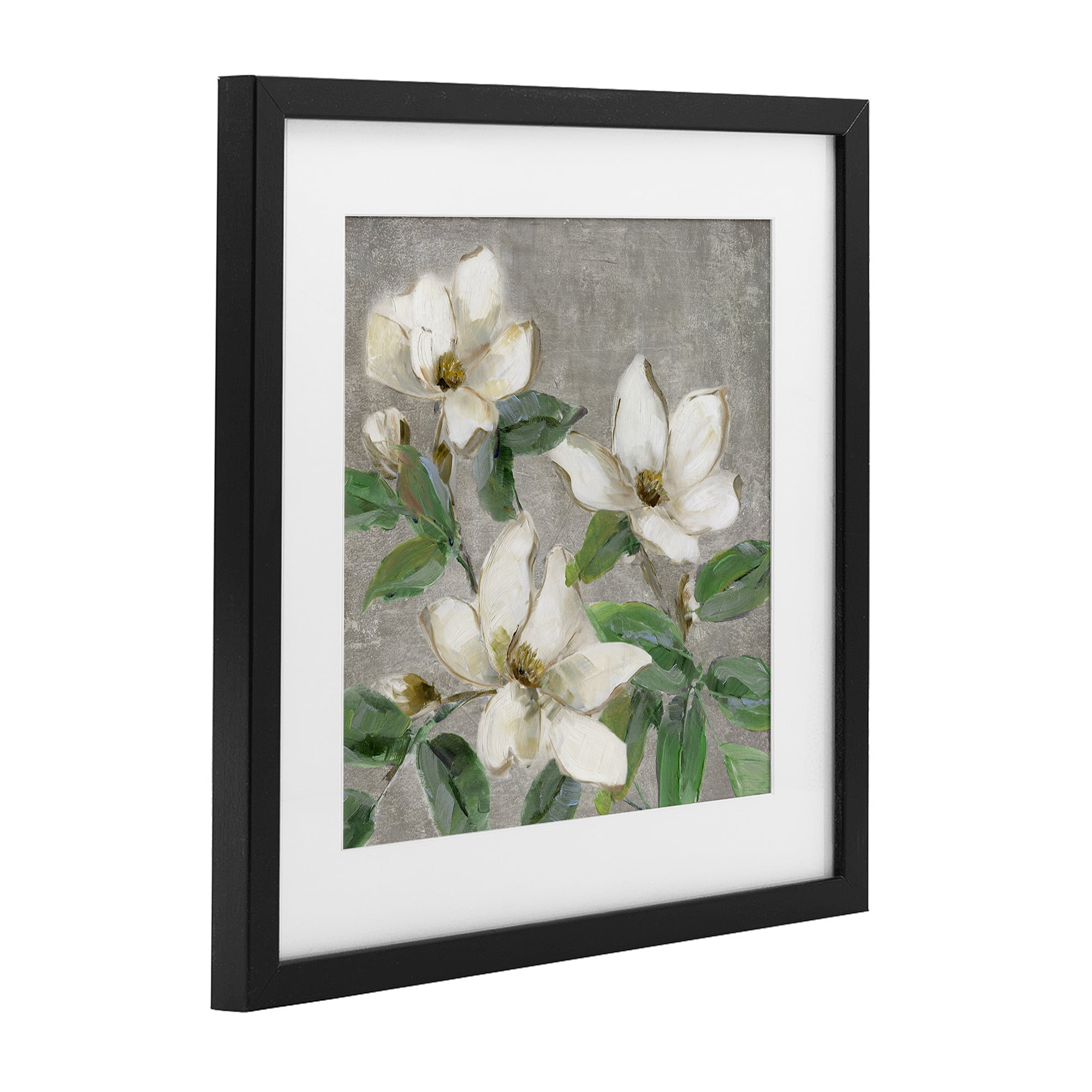 Stupell Industries Ivory Magnolias on Grey Black Framed Print Under Glass, design by Sally Swatland