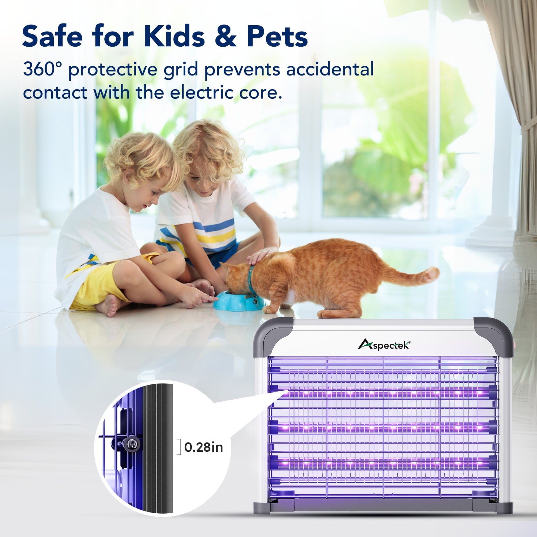 Aspectek 15W LED Bug Zapper - Powerful High-Voltage Insect Killer Mosquito Zapper Indoor, Long Lifespan 3 LED Lamps, Energy-Efficient & Durable Fly Trap