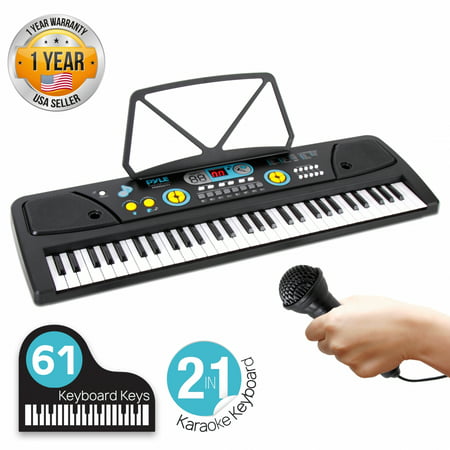 PYLE PKBRD6111 - Digital Musical Karaoke Keyboard - Portable Electronic Piano Keyboard with Built-in Rechargeable Battery & Wired Microphone (61