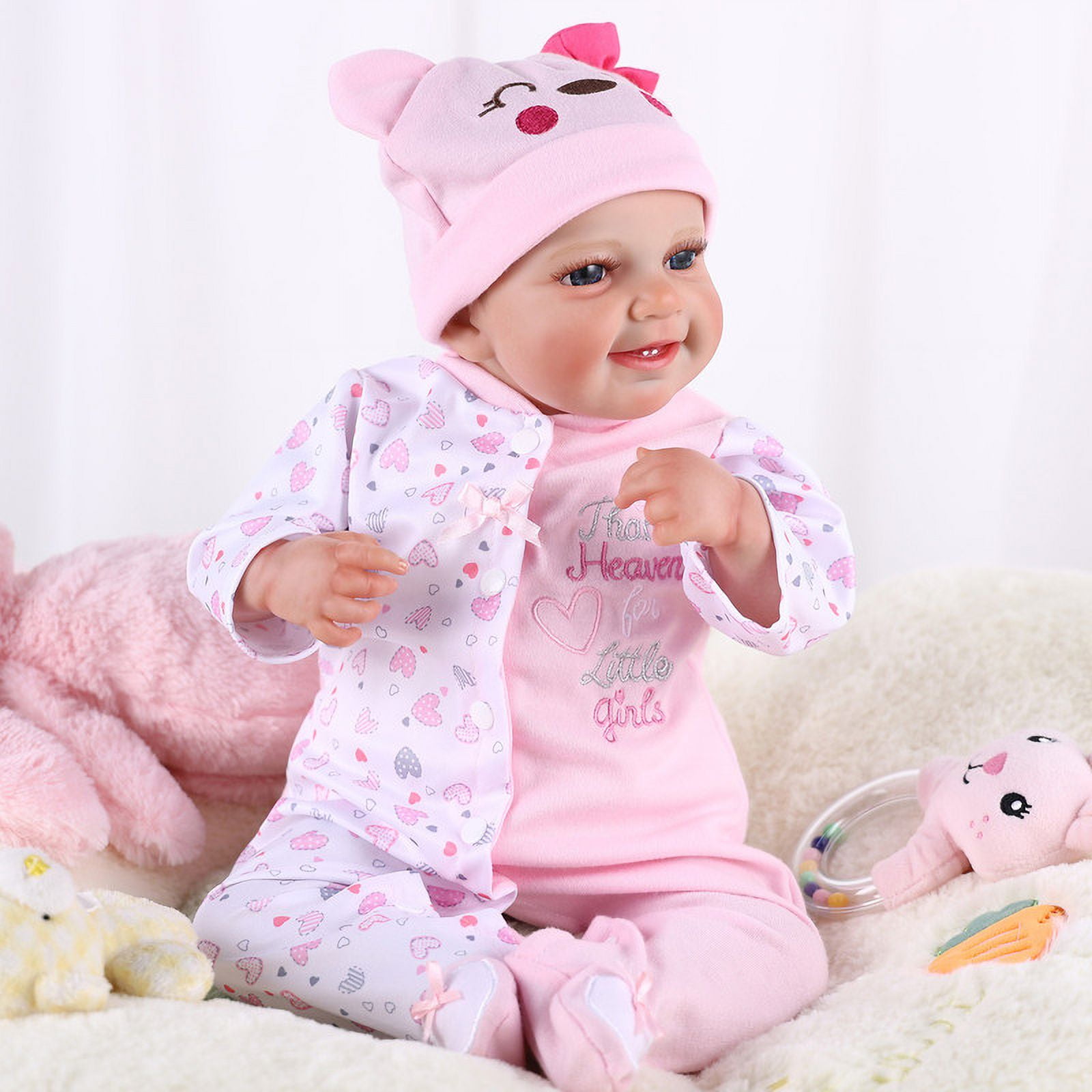 RSG 20 Inch Lifelike Reborn Baby Doll with Open Eyes Smiling Soft Cloth Body for Kids Gift Age 3+