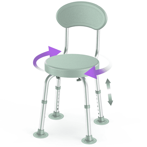 Kekoy Swivel Shower Chair, 360° Rotating Shower Seat with Backrest for Elderly and Disabled, Height Adjustable Tub Bench for Inside Shower Stool & Bath Tub Seat for Narrow Space