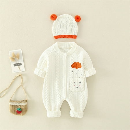 

Boys Fashion Sweater for Boys Sweater Knitted Baby One-Piece Baby Pajamas Jacket Creeper Set Boys Sweaters Cute Autumn Loose Boys Sweater White 90