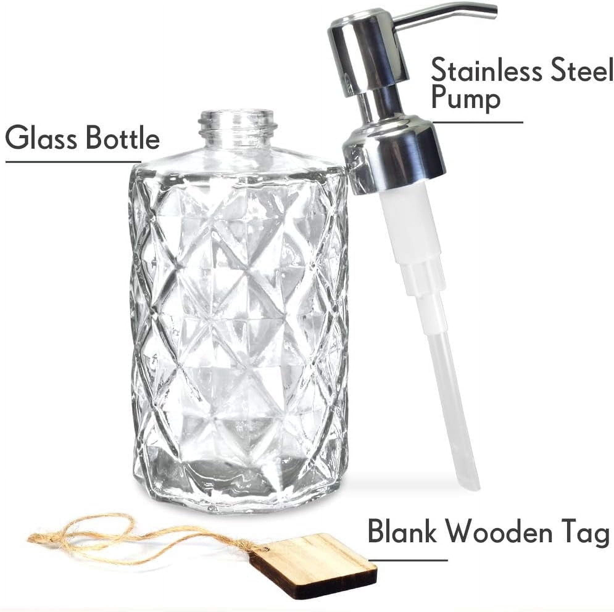 Diamond Design 12 Oz Glass Soap Dispenser, Kitchen soap Dispenser with 304 Rust Proof Stainless Steel Pump, Bathroom for Hand Soap, Lotion(Clear).