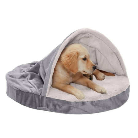 UPC: 0842229123623 | FurHaven Pet Products Wave Fur & Velvet Memory Foam Snuggery Burrow Pet Bed for Dogs & Cats – Dark Gray 26 Base