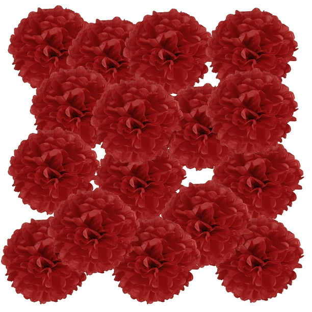 Uxcell Pom Poms de papel Flores Bola de papel para decoración de fondo de fiesta Rojo 4"