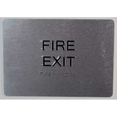 

FIRE EXIT Sign with Tactile Text and Braille Sign -(Aluminium Brush Silver Size 5X7) The Sensation line(ref-2022-4)