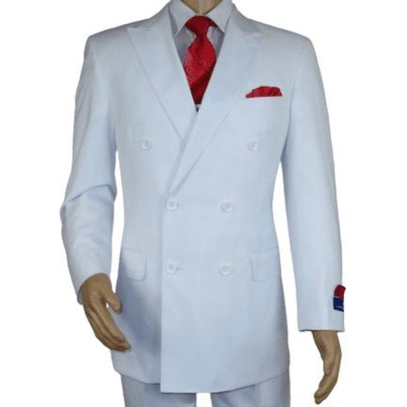 Men Apollo King Double Breasted Suit Classic Peak Lapel Pleated DM26 White