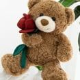 thumbnail image 5 of 17.71Inch Valentines Brown Teddy Bear Holding Rose Stuffed Animals Plush Toys, Kawaii Soft Plush Doll for Her/Girlfriend Lover Mom Teens Valentines Day Christmas Anniversary Gifts, 5 of 7