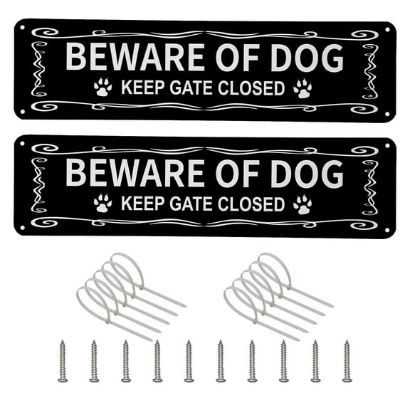 2pcs Warning Signs Beware Of Dog/No Trespassing UV Printing Pre-Drilling Reflective Warning Signs 12" x 3"