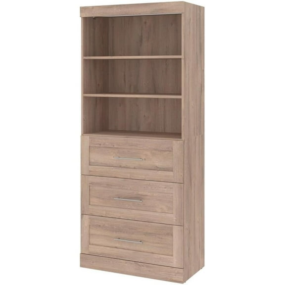 Pemberly Row 36" Storage Unit with 3 Drawers in Rustic Brown