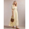 thumbnail image 5 of Yellow Womens Square Neck Puff Sleeve Maxi Dress With Tie Straps, 5 of 7