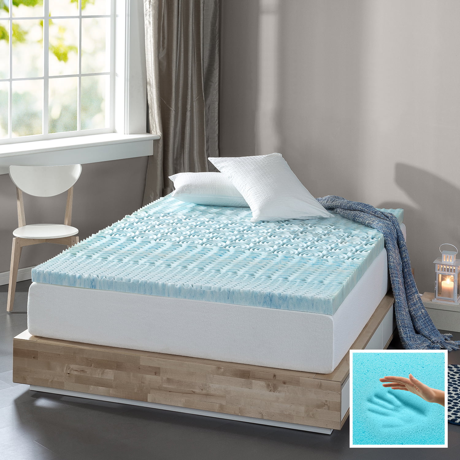 Orthopedic Foam Mattress Topper 3 In Cooling Spa 5-Zone Comfort Bed Body Support