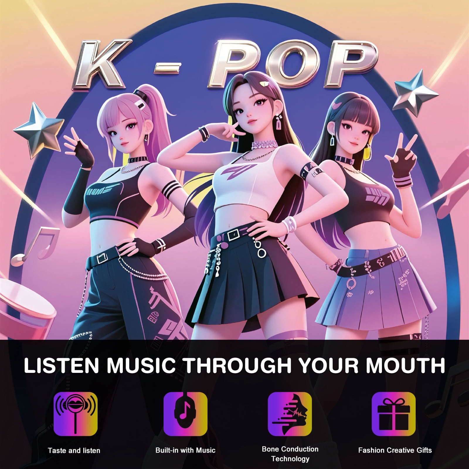 Amos Tastysounds Music Lollipops, K-pop Music Sucker Natural Flavor No Sugar Lollipops