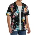 thumbnail image 2 of Uemuo Hibiscus Rose Pattern Cotton Linen Short Sleeve Shirts,Casual Lightweight Button Down Shirts,Vacation Beach Summer Tops-, 2 of 7