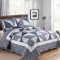 thumbnail image 1 of FFIY Patchwork Quilted Bedspread Coverlet Set, Floral, 3-Piece, Grey, Reversible, Queen, 1 of 8