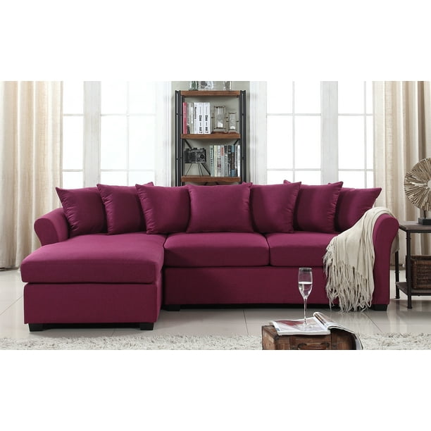 Mobilis Large Linen Fabric L-Shape Couch with Left Chaise Lounge, Purple - Walmart.com - Walmart.com