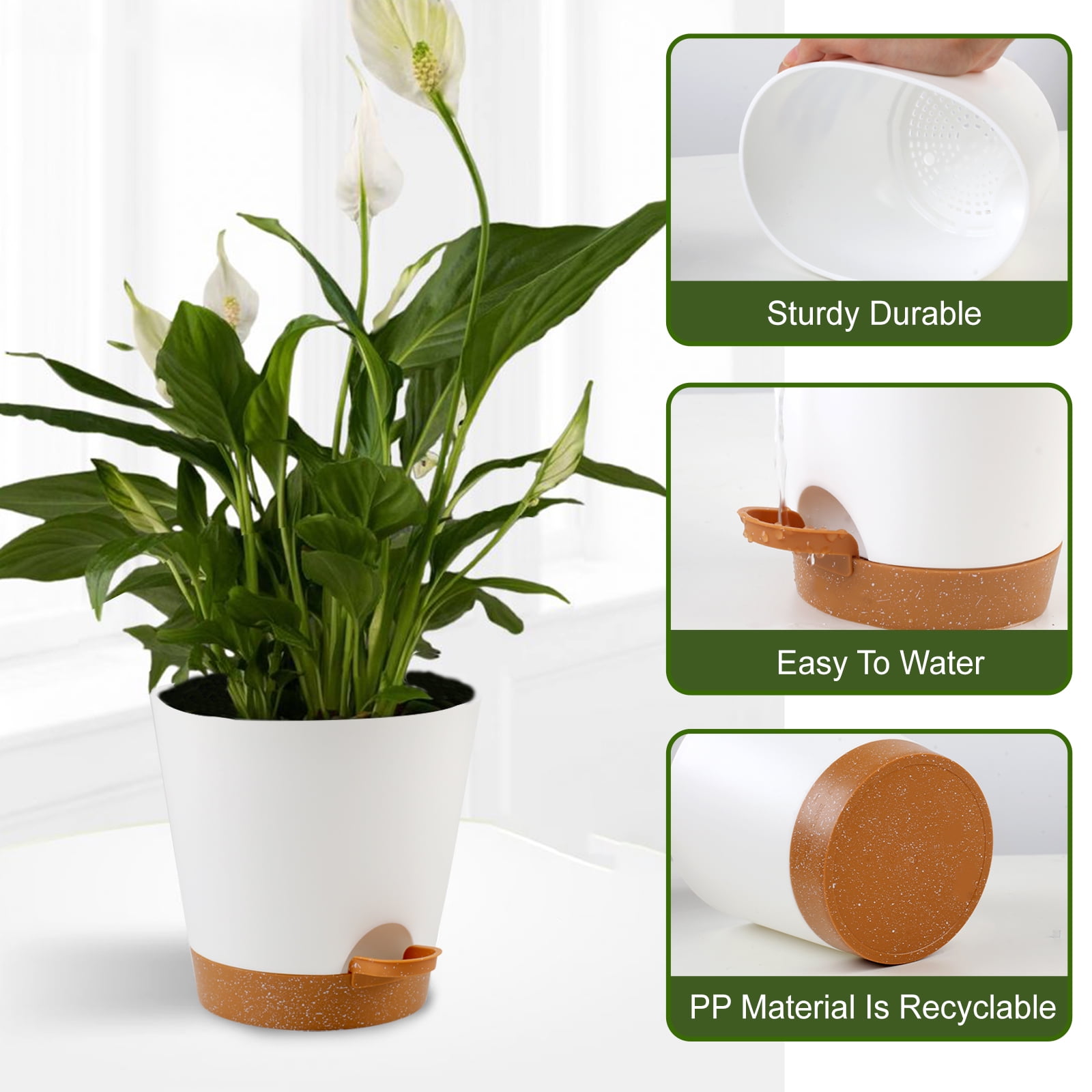 <p>Guirnd Indoor Self Watering Planters with Drainage Holes and Saucers,8,7,6.5,6,5.5,5 inches,White, 6 Pots</p>