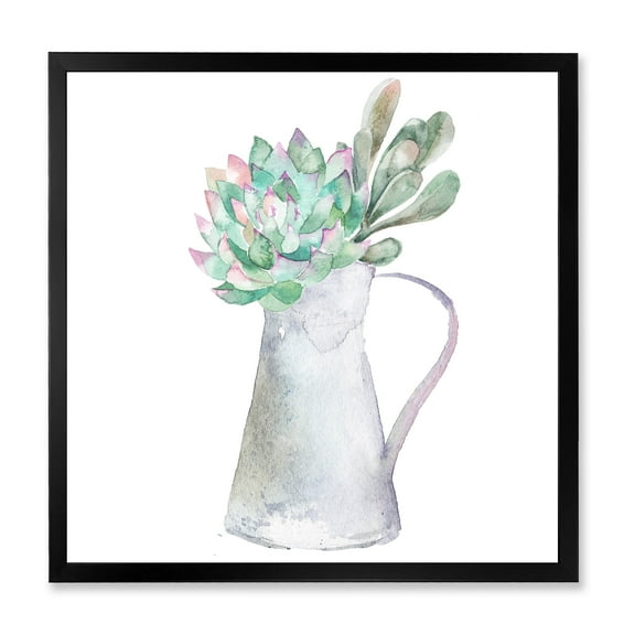 Designart 'Succulent Home Plant In Jug' Traditional Framed Art Print
