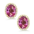 thumbnail image 2 of Gem Stone King 4.88 Ct Oval Pink Mystic Topaz 18K Yellow Gold Plated Silver Earrings, 2 of 5